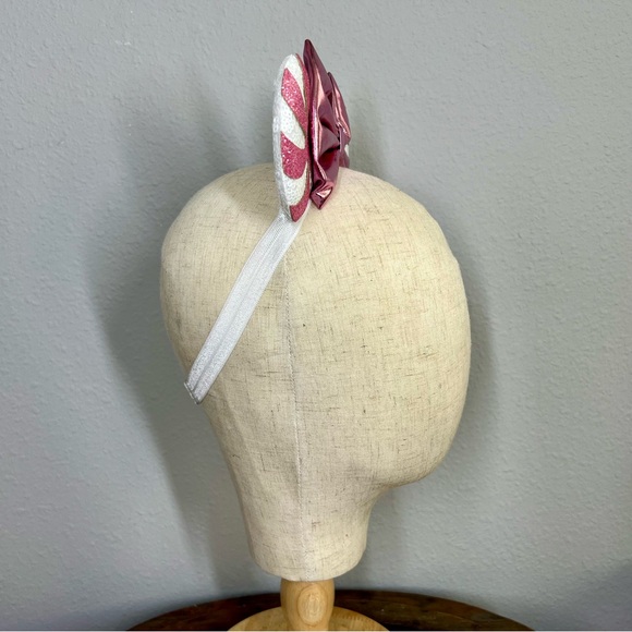 Festive Holiday Pink Candy Cane Sugar Plum Fairy Mouse Ears - Elastic Headband - Picture 4 of 7